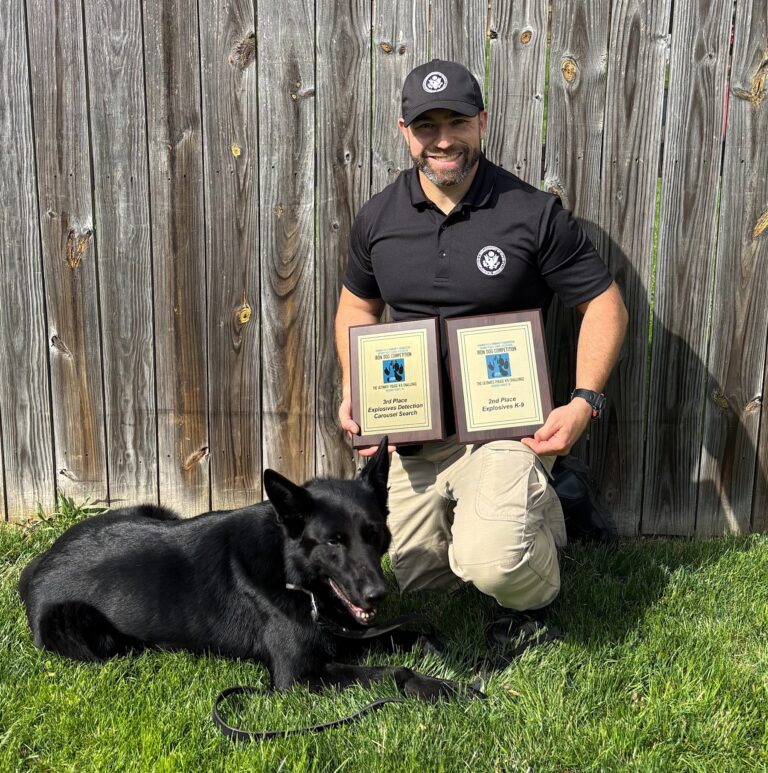 K-9 Officer James â€œRustyâ€ McIntosh II and K-9 Argo Shine at 2025 Iron Dog Competition
